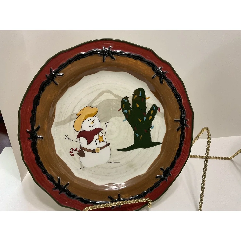 Sonoma‎ Happy Trails Holiday Cowboy Snowman Dinner Plates Set of 3 Western 8.5
